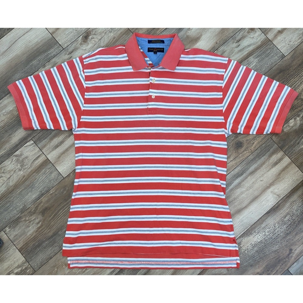 Tommy Hilfiger Polo Shirt Mens XL Striped Casual Short Sleeve